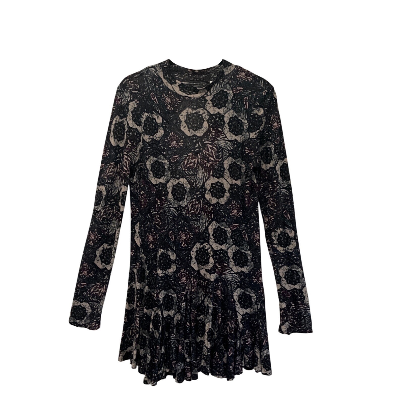 Free People Annabelle Tunic Dress Plum Combo Boho Linen Rayon Mini Stretch S