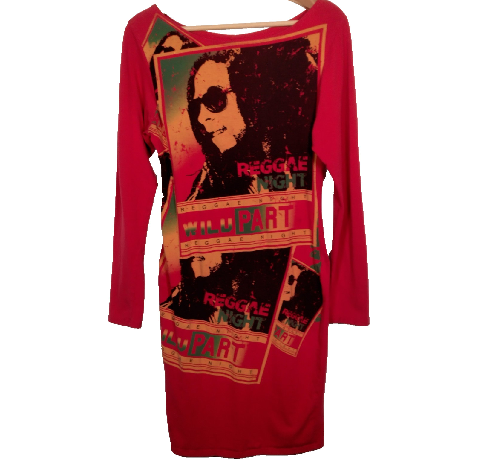 Vintage Reggae Music Dress XL Bodycon Red Rasta Rastafarian Dance Hall READ
