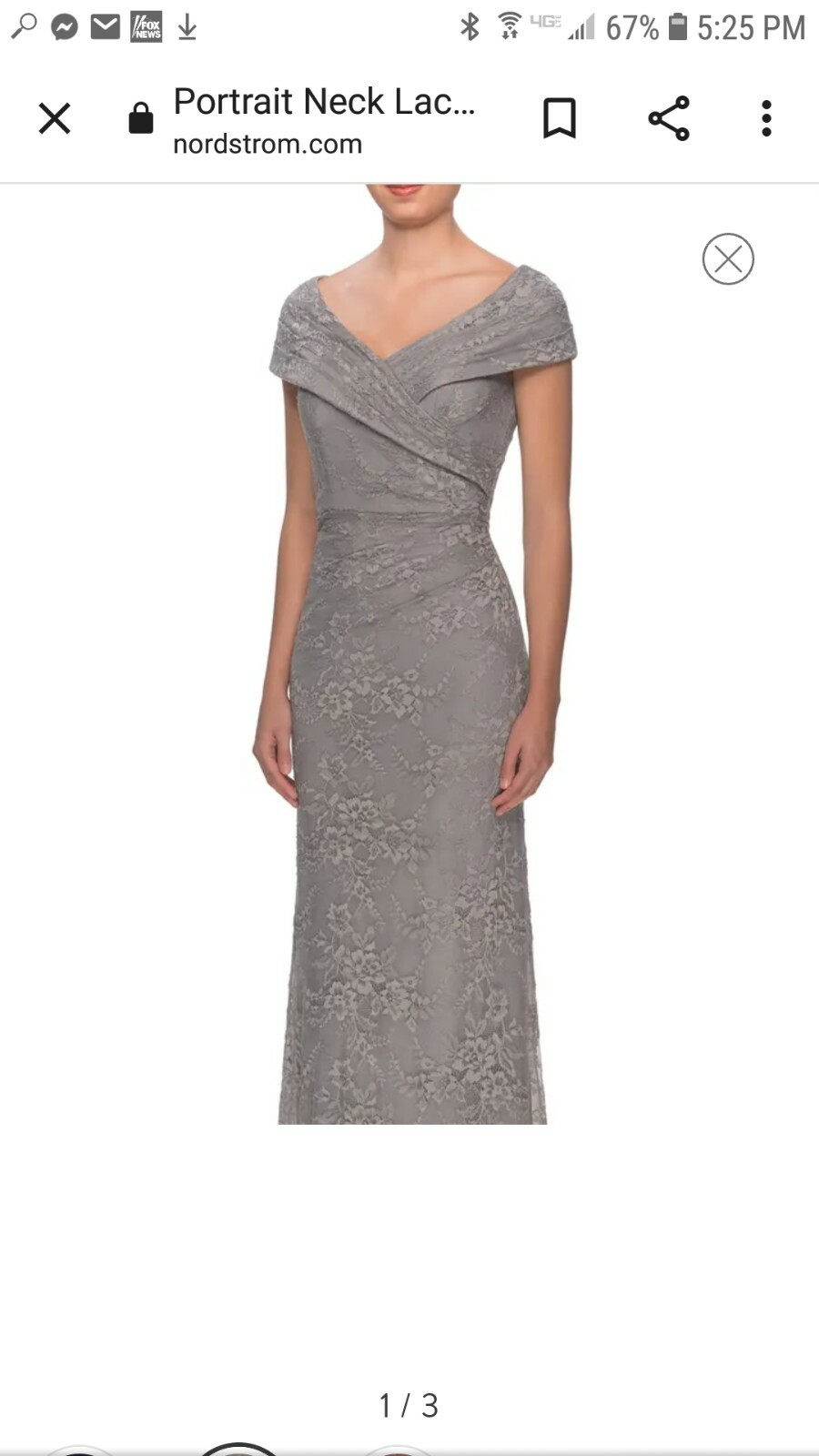 LA FEMME GOWN 27982 LACE OFF THE SHOULDER CAP SLEEVE DRESS PLATINUM SIZE 8