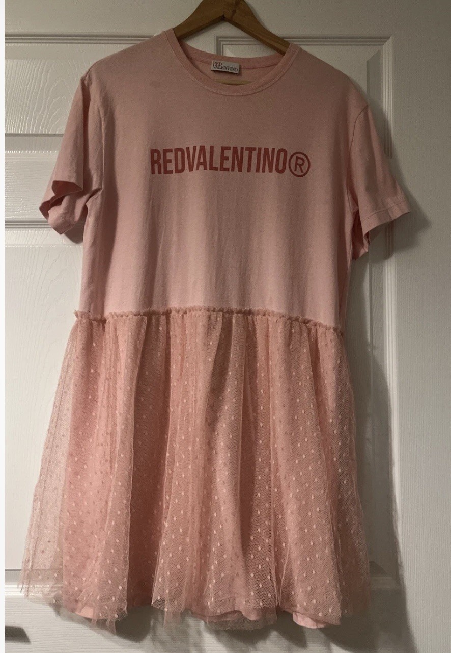 R.E.D Valentino Dress UK16 IT48 (fit) Pink Tshirt Summer Tulle