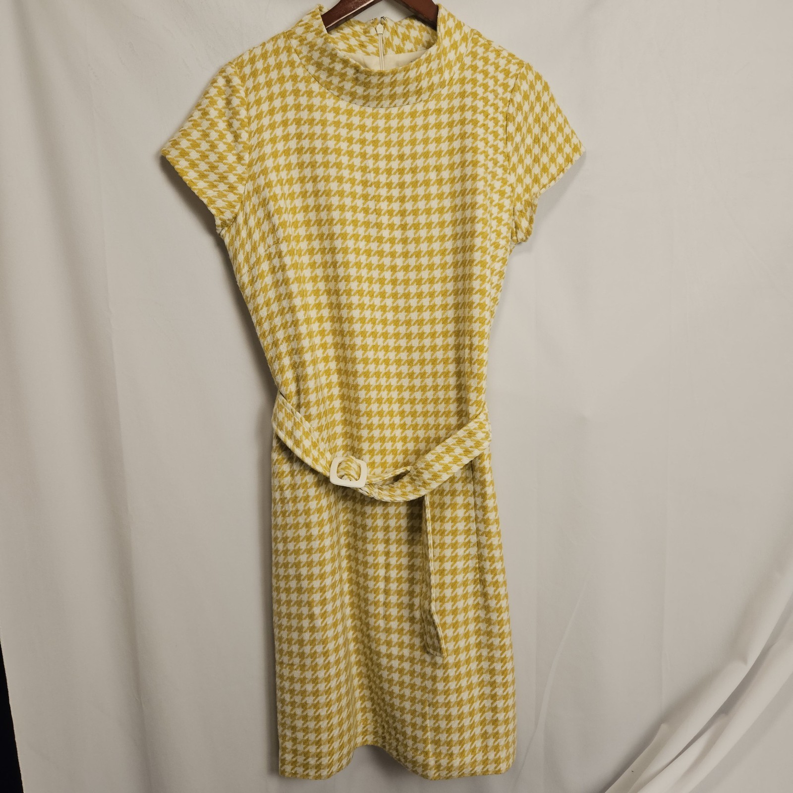 Metrostyle Womens Houndstooth Pattern Dress Size 12 Yellow Mod Vintage Look