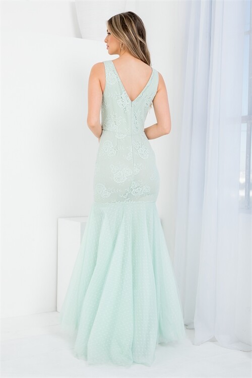 Mint Lace Overlay Bodycon Maxi Dress Ball Gown Size Large Mermaid Cut Tall