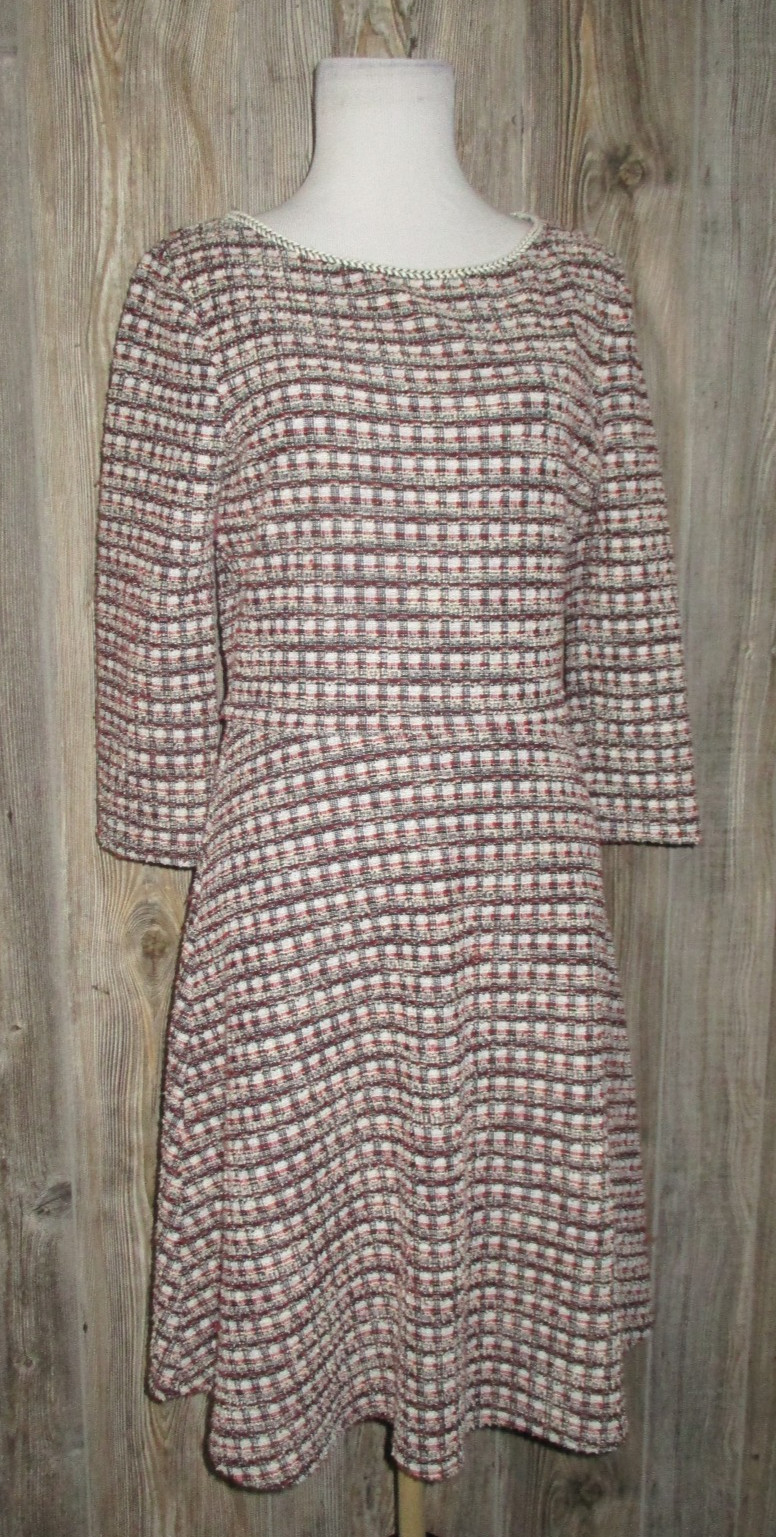 Max Studio Womens Sz Small Red Black Beige Blue White Tweed Dress Twee Academia
