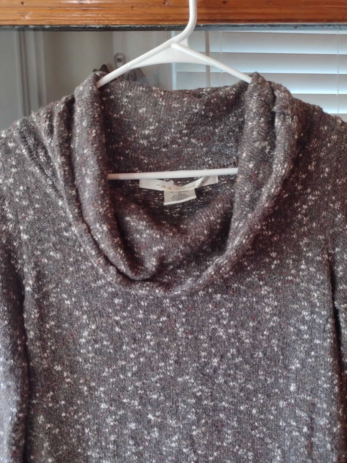 Max Studio Cowl Neck Knit Sweater Dress Knee Length Long Sleeve Brown Heather XS