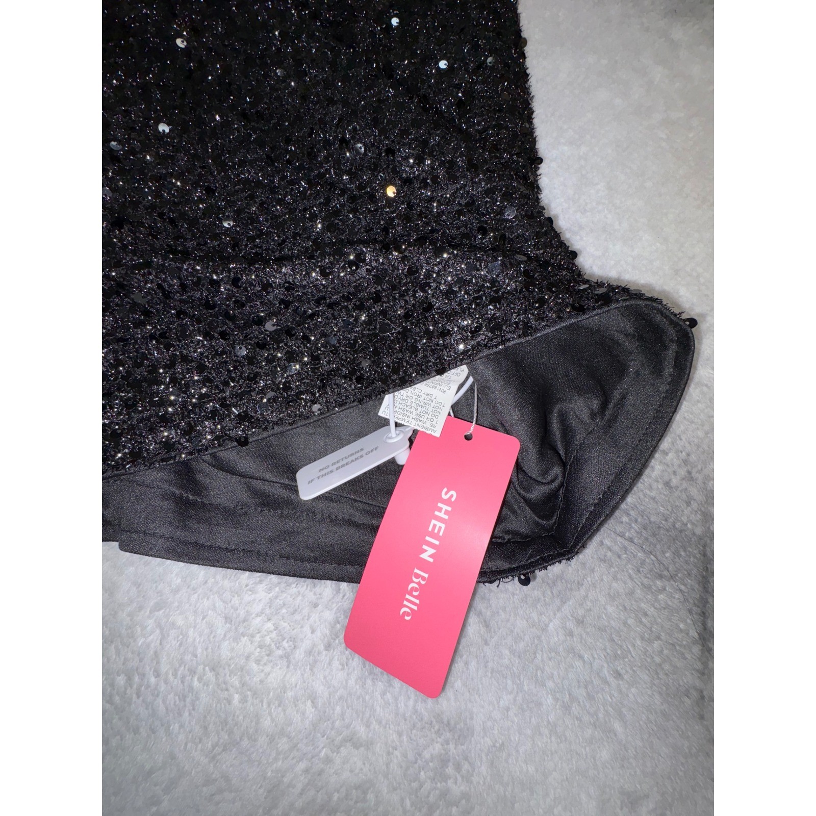 (A3) SHEIN Belle Black Sequin One Shoulder Ruffle Mini Dress Womens Size M NWT
