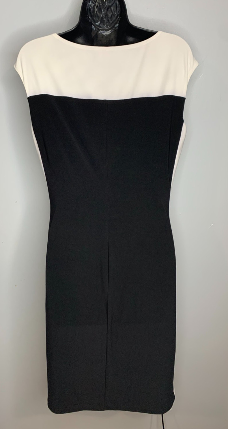 Ralph Lauren Colorblock Sheath B & W Dress Women’s 10 Side Rouching