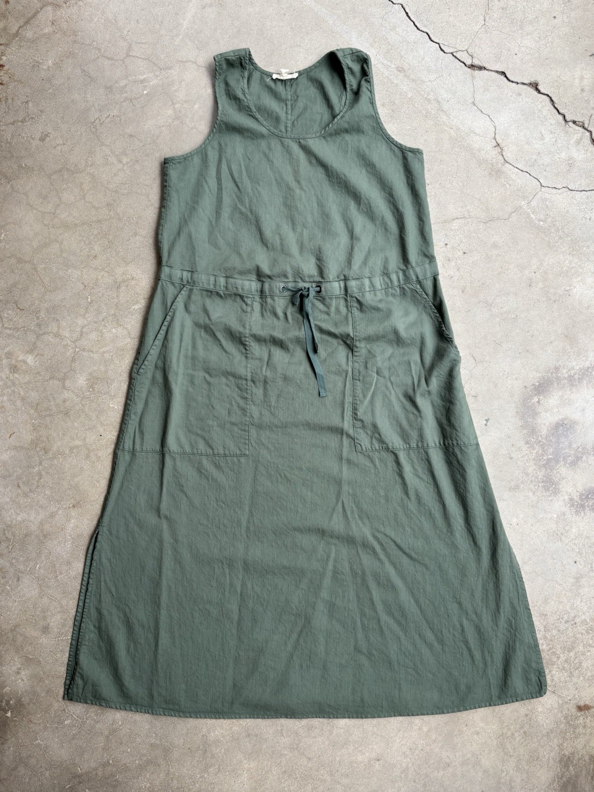 100% Organic Cotton Eileen Fisher Olive Green Tank Dress with Pockets Size S/P