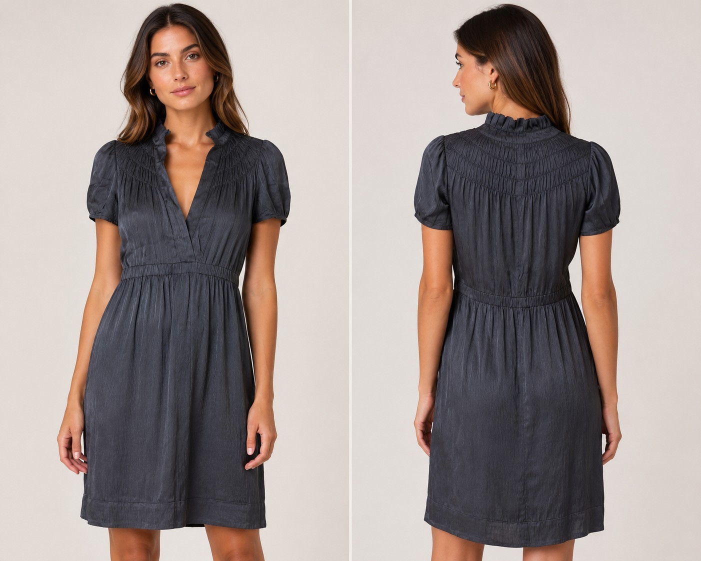 Calypso St. Barth Silk Smock Neck Dress Womens S Dark Gray Sheath Cocktail NWT