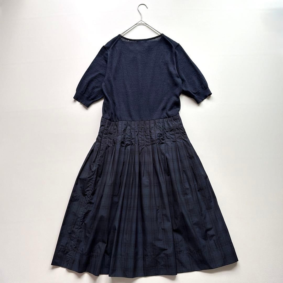 Tag Attached Margaret Howell Linen Cotton Navy Knit Docking Dress Short Sleeve