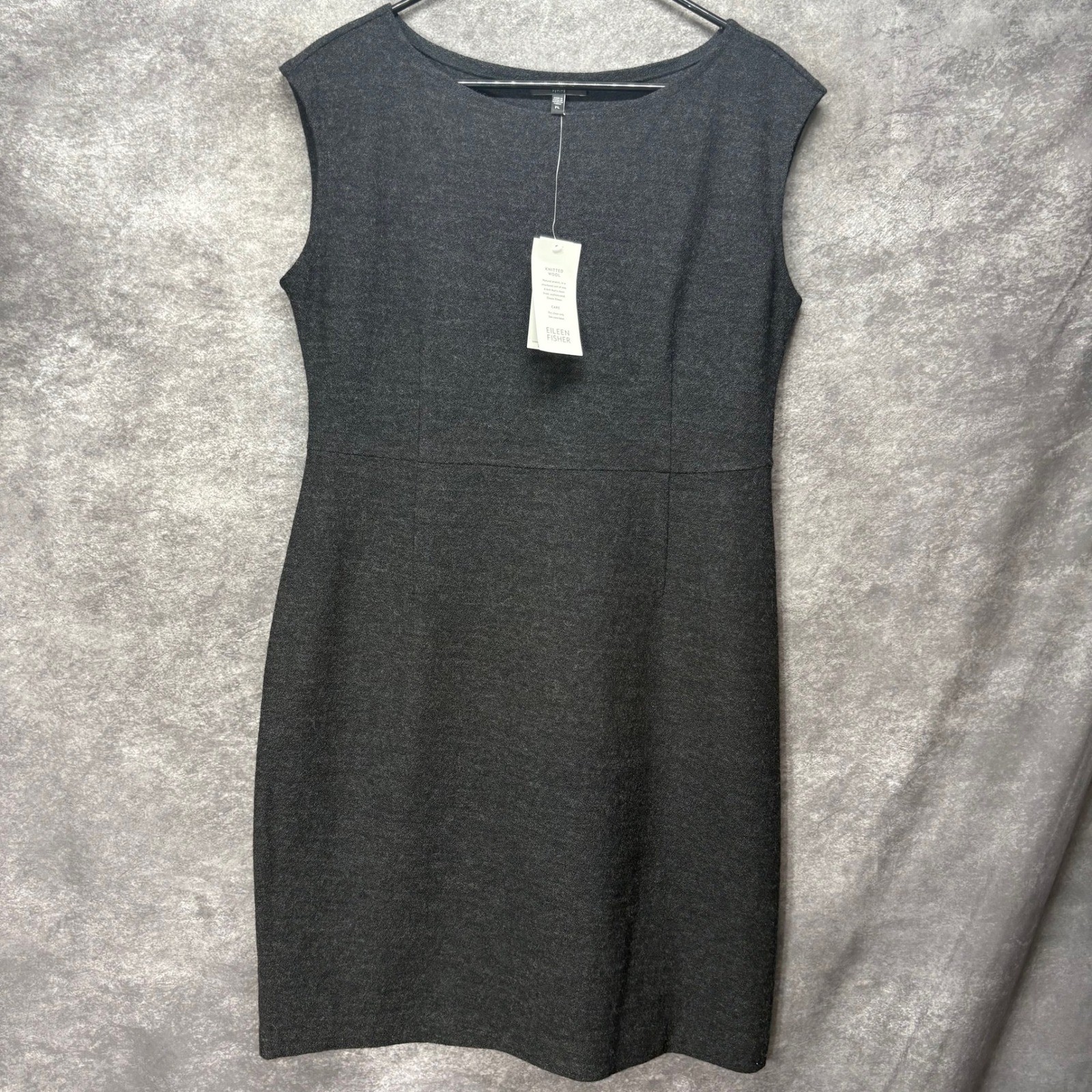 Eileen Fisher Knee Length Boat Neck Shift Dress Size PL Charcoal Gray 100% Wool