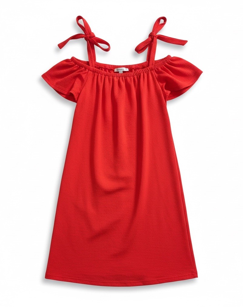 Green Envelope Red Off Shoulder Tie Strap Ruffle Dress Women’s Small Flowy