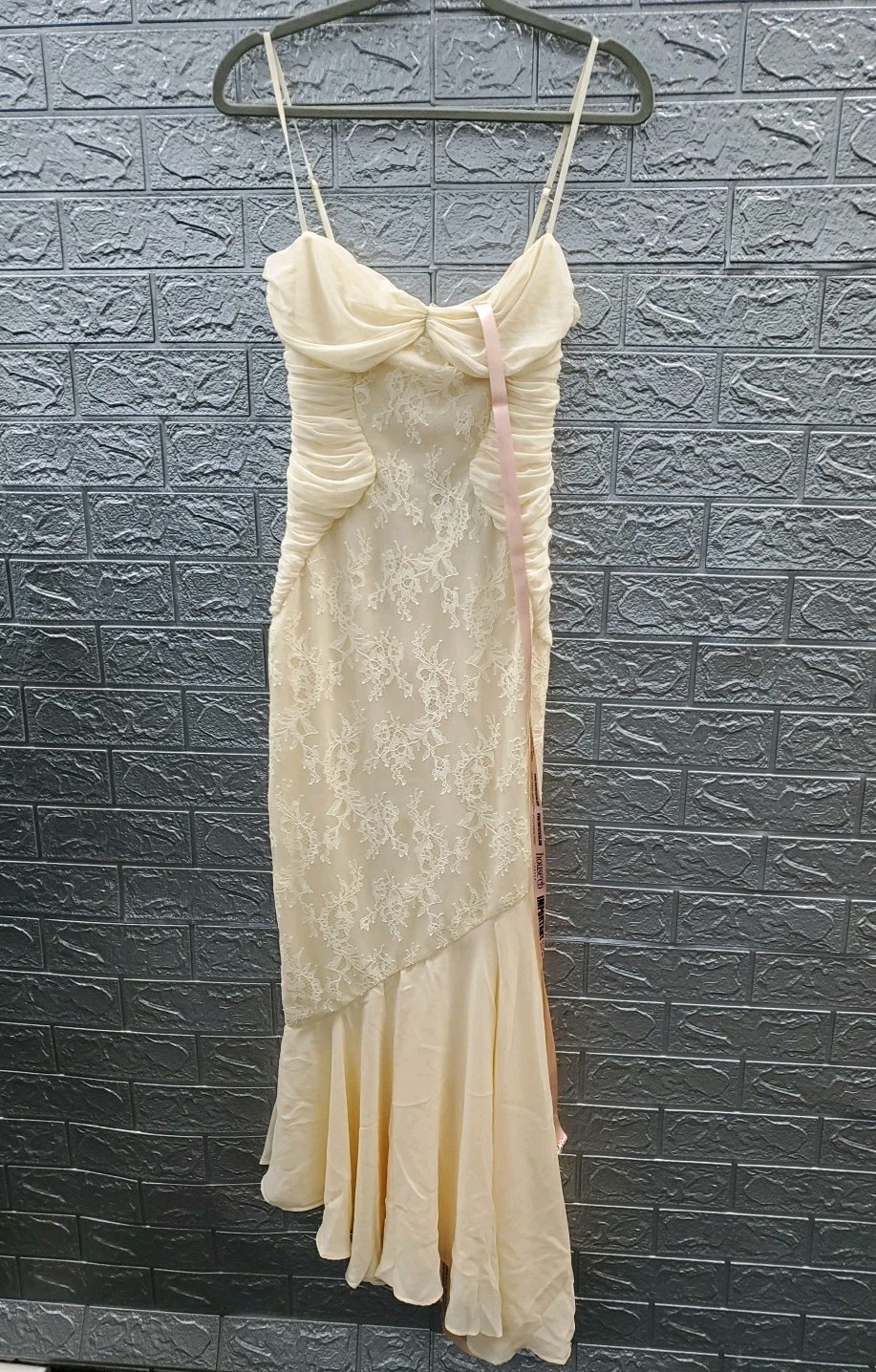 New House Of CB Vanilla Chiffon & Lace Gown Size M