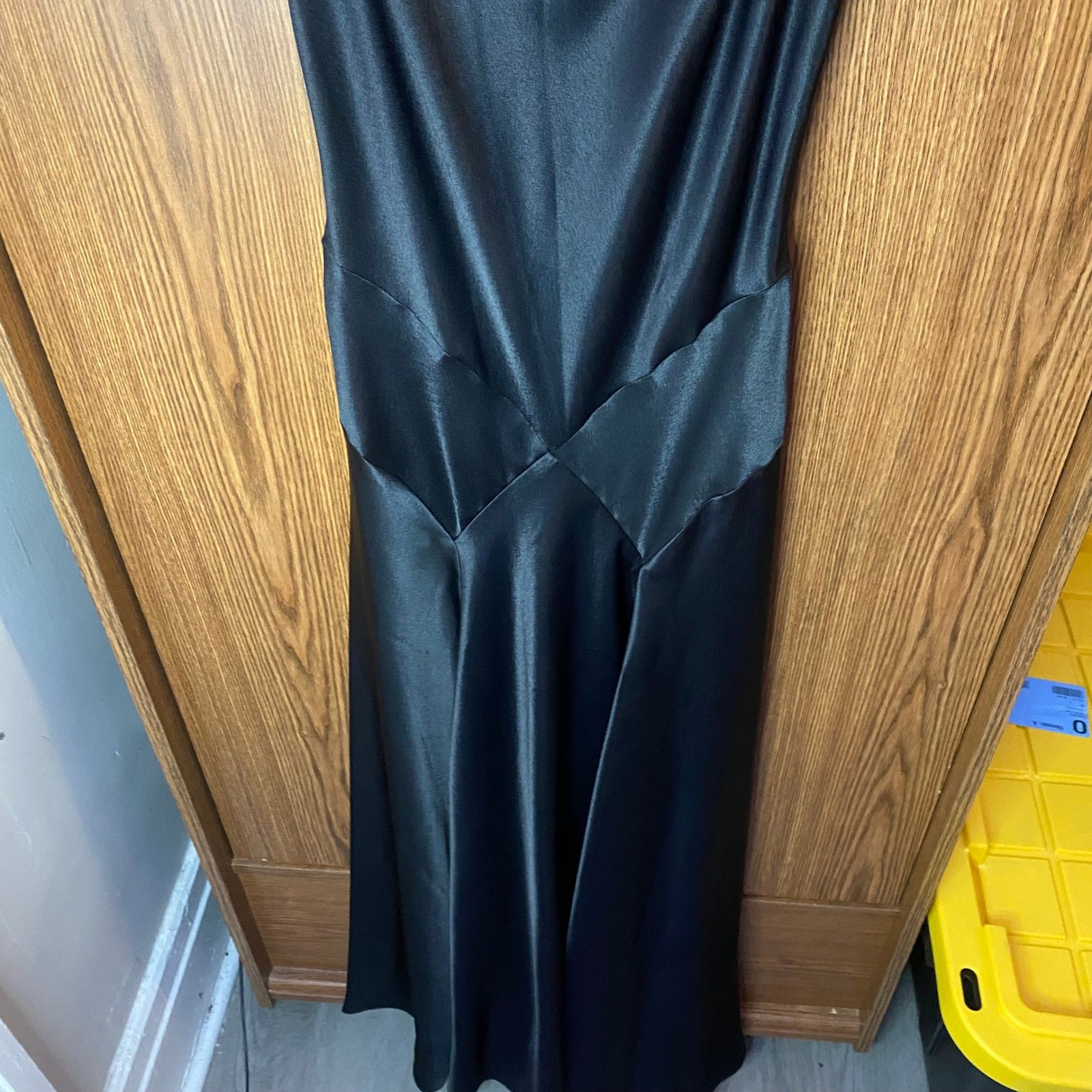 Moda International Maxi Dress Womens 2 Petite Black Satin V-Neck Spaghetti Strap