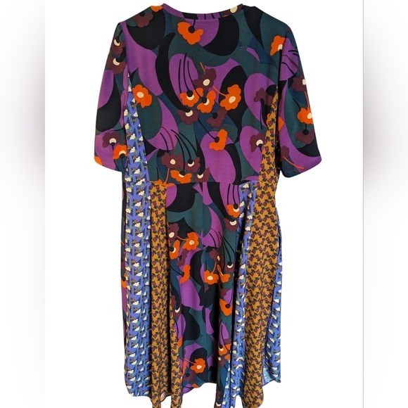 LOGO By Lori Goldstein Rich Plum Patchwork Button Front Crepe Midi Dress Size Md
