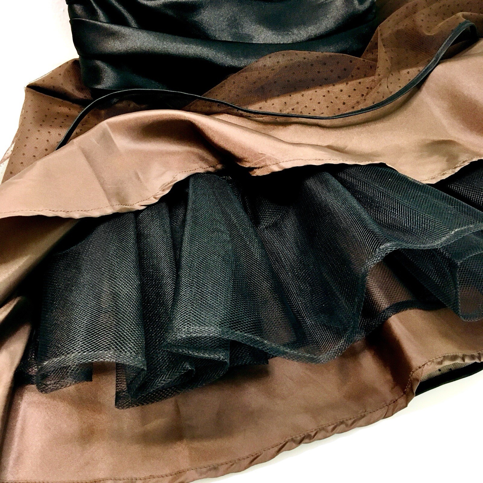 Vtg Masquerade Mocha Taffeta Mini Dress Sz S Sheer+Crinoline Fairy Whimsy Goth