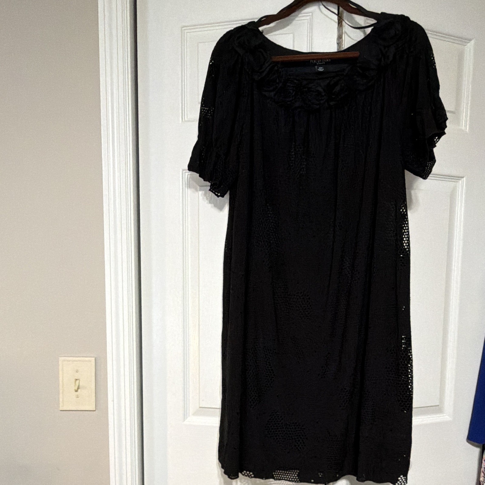 Women’s Black Lace Dress Solid Short Sleeve Knee Length Regular Fit