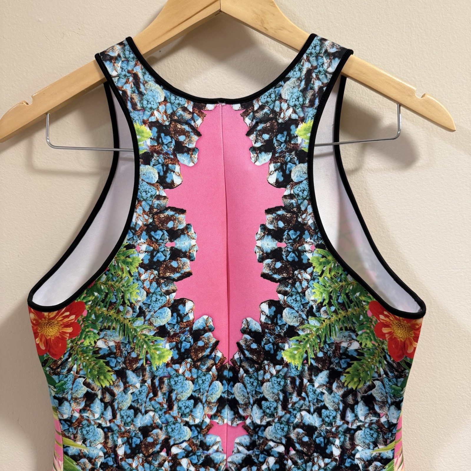 NWT CLOVER CANYON Large Turquoise Valley Digital Print Bodycon Mini Dress Flora