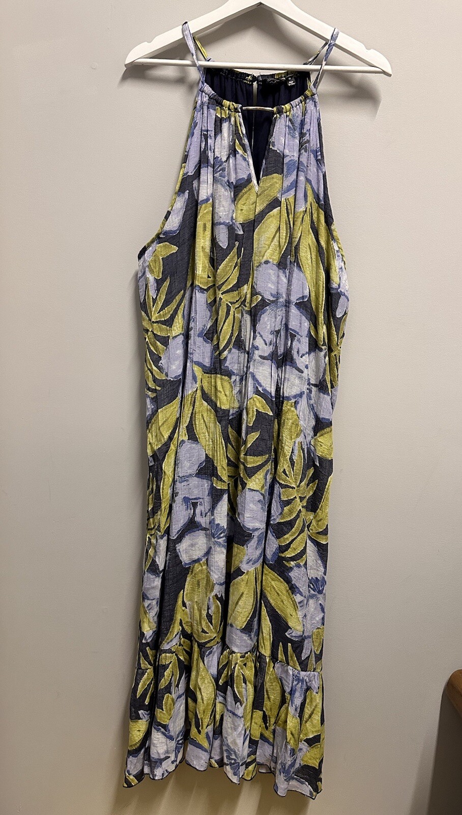 Mile Gabrielle Blue/ Green Long Leaf Floral Print Flowy Women’s Plus Size 3X