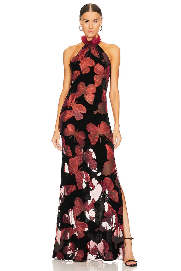 Kim Shui Butterfly Velvet Gown in Multi Silk Red Black S NWOT $625