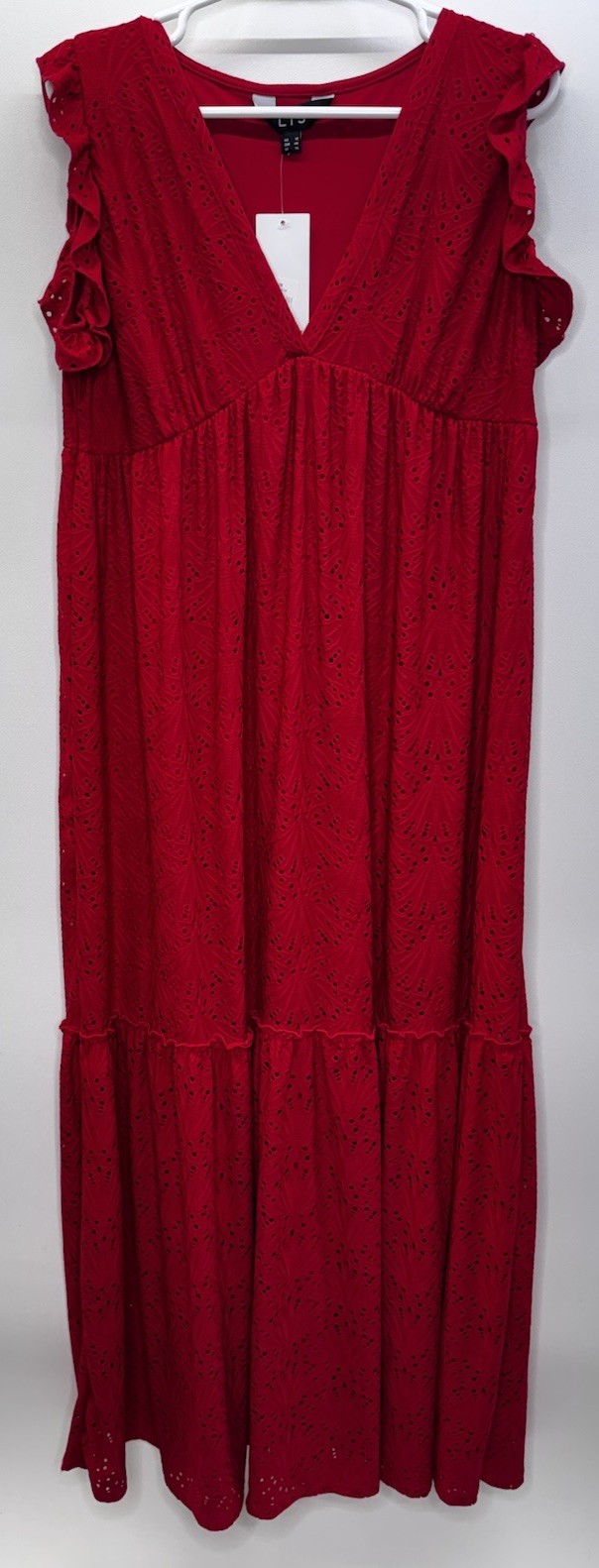 Long Tall Sally NWT Red Eyelet Maxi Dress Flutter Sleeve Nautical Classic 14