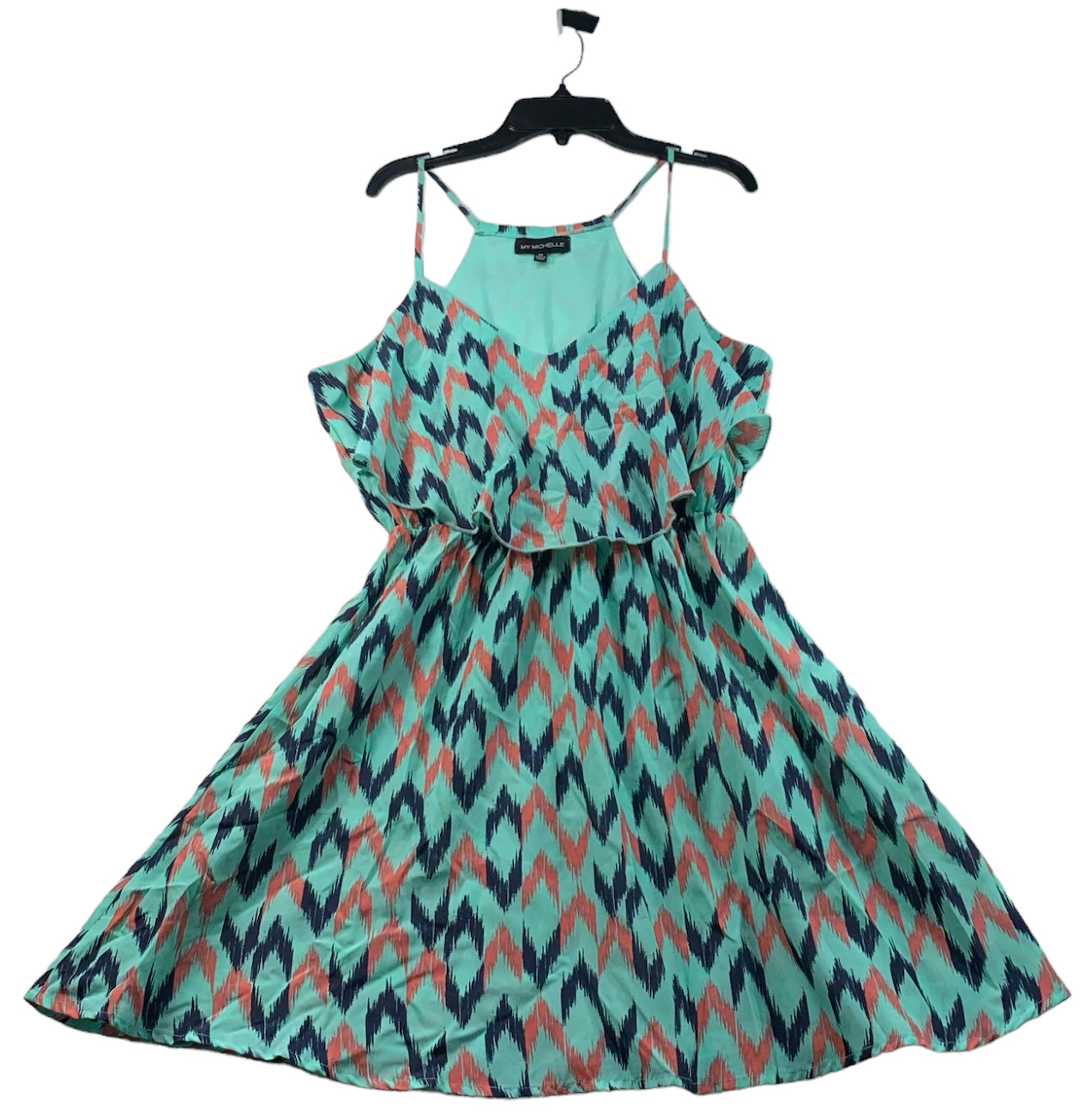 My Michelle Mini Dress Womens Size Medium Green Pattern Sleeeveless