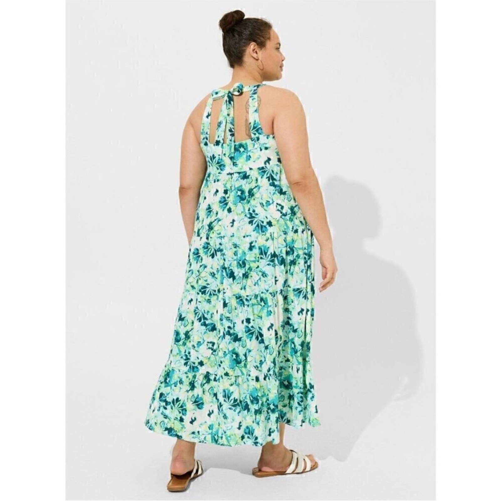 Torrid white green yellow floral sleeveless halter maxi dress size 0 or Large