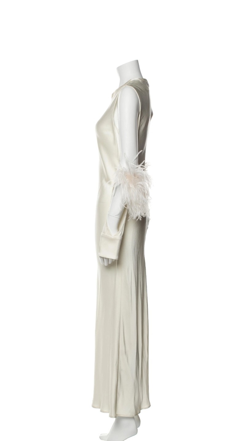LAPOINTE Crew Neck Long WAhite Feather Sleeve Dress Size: M | US 6