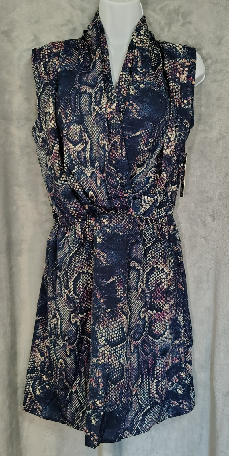 NWT Desingner Aqua Snakeskin Print Sleeveless Dress Women’s Size M Navy Pink