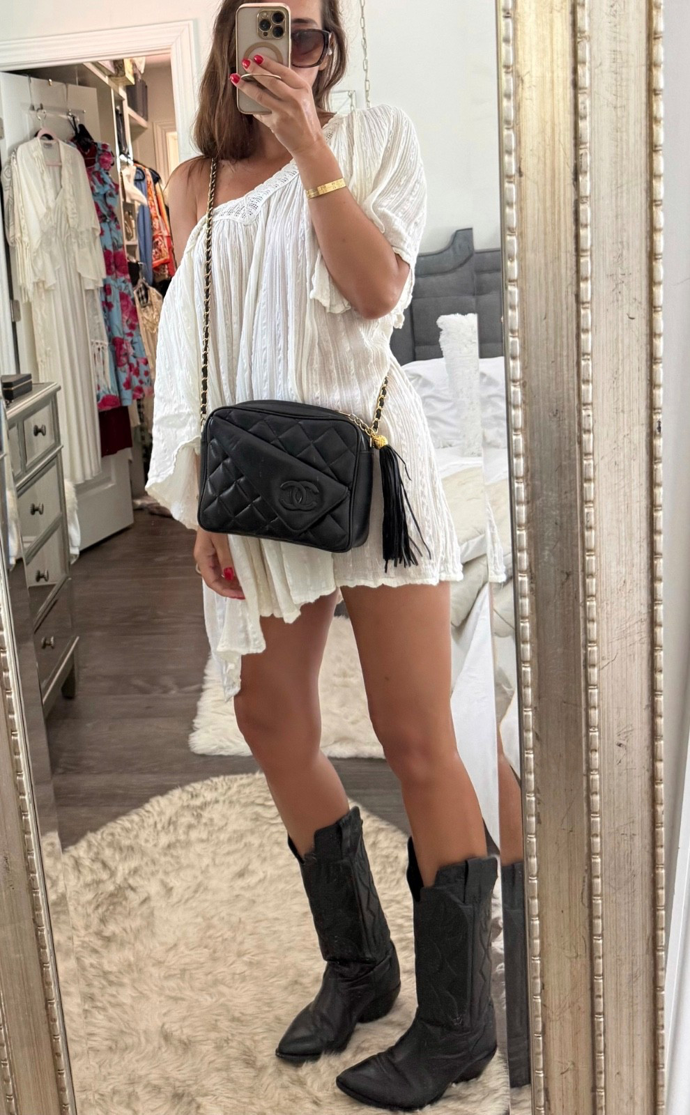 CREAM ATHENA OFF SHOULDER GAUZE RUFFLE CROCHET DRESS SP