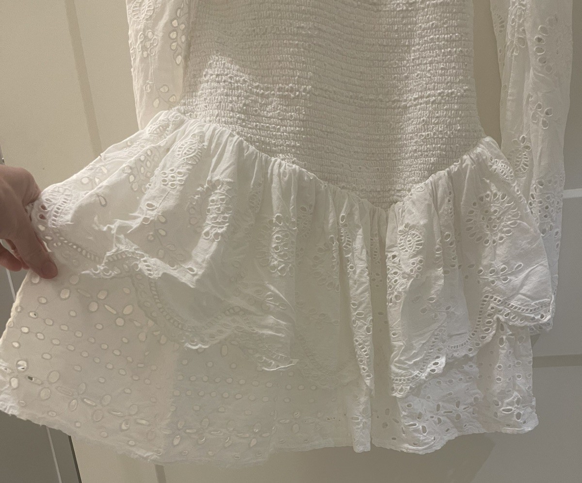LoveShackFancy Jayce Broderie Anglaise Mini Dress Antique White Small $485