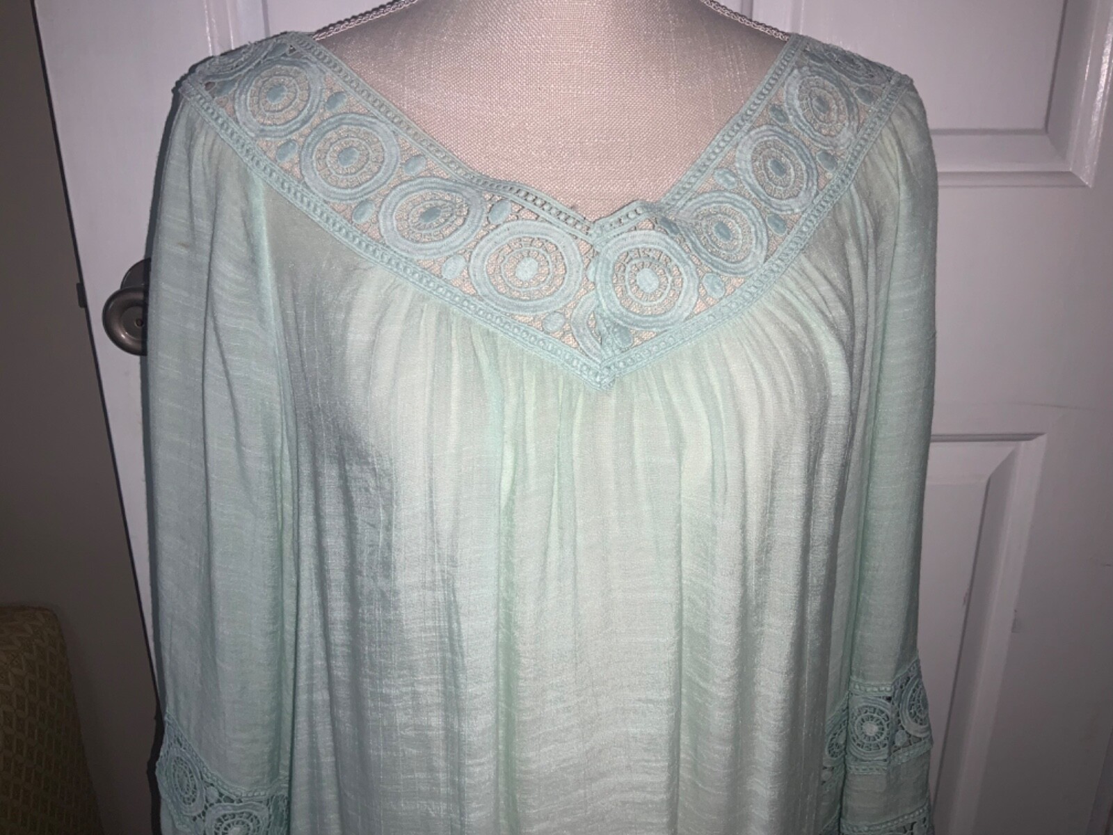 🌸 Indigo Soul Blouse Tunic Mint Green Sheer Lace Size XL 🌸