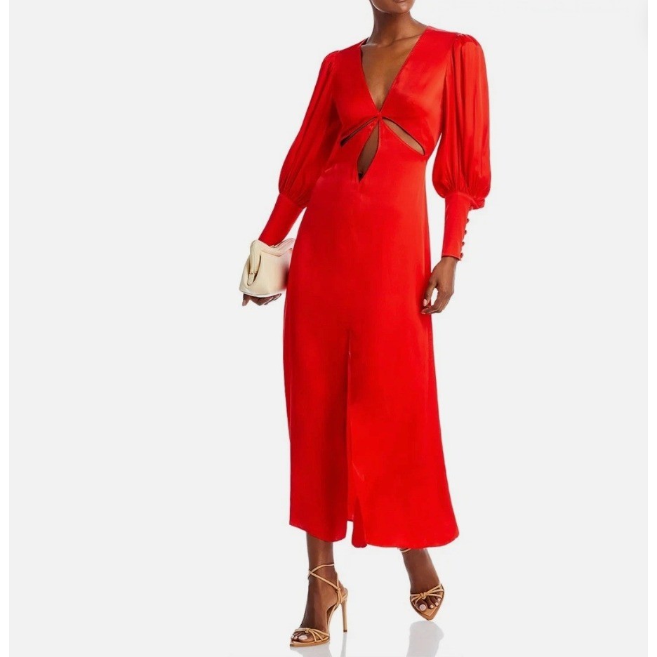 Farm Rio Red Cut Out Long Sleeve Maxi Dress XL Lenzing Ecovero Viscose New
