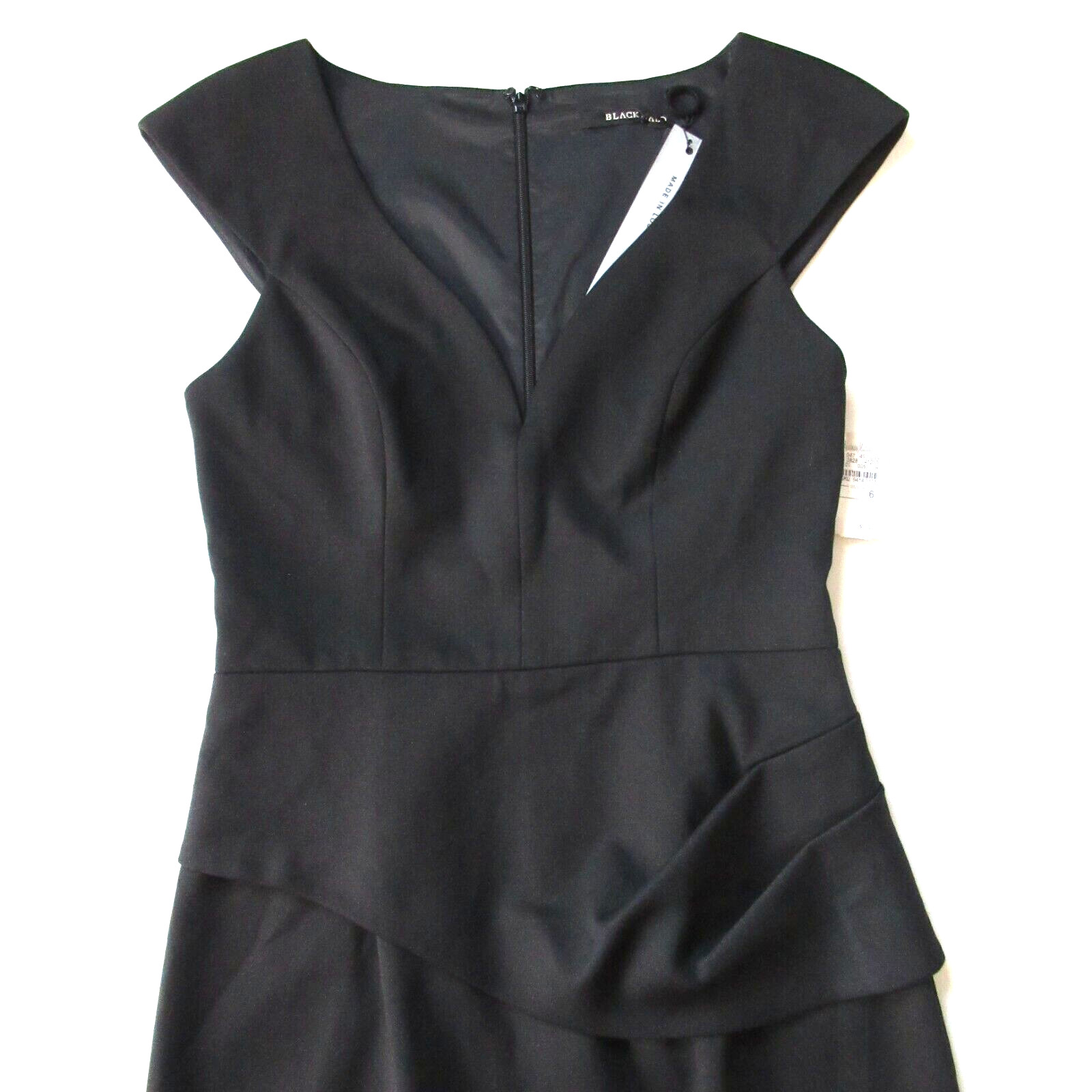 NWT Black Halo Dame in Black Peplum Side V-neck Tailored Stretch Sheath Dress 6