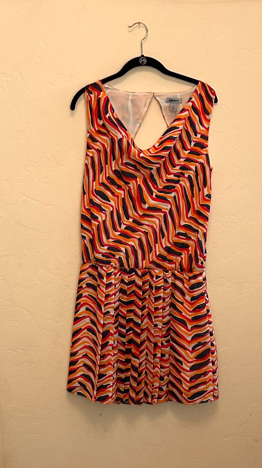 NWT Donna Karen dress size 6, lined, bright colors, sleeveless, pleated skirt
