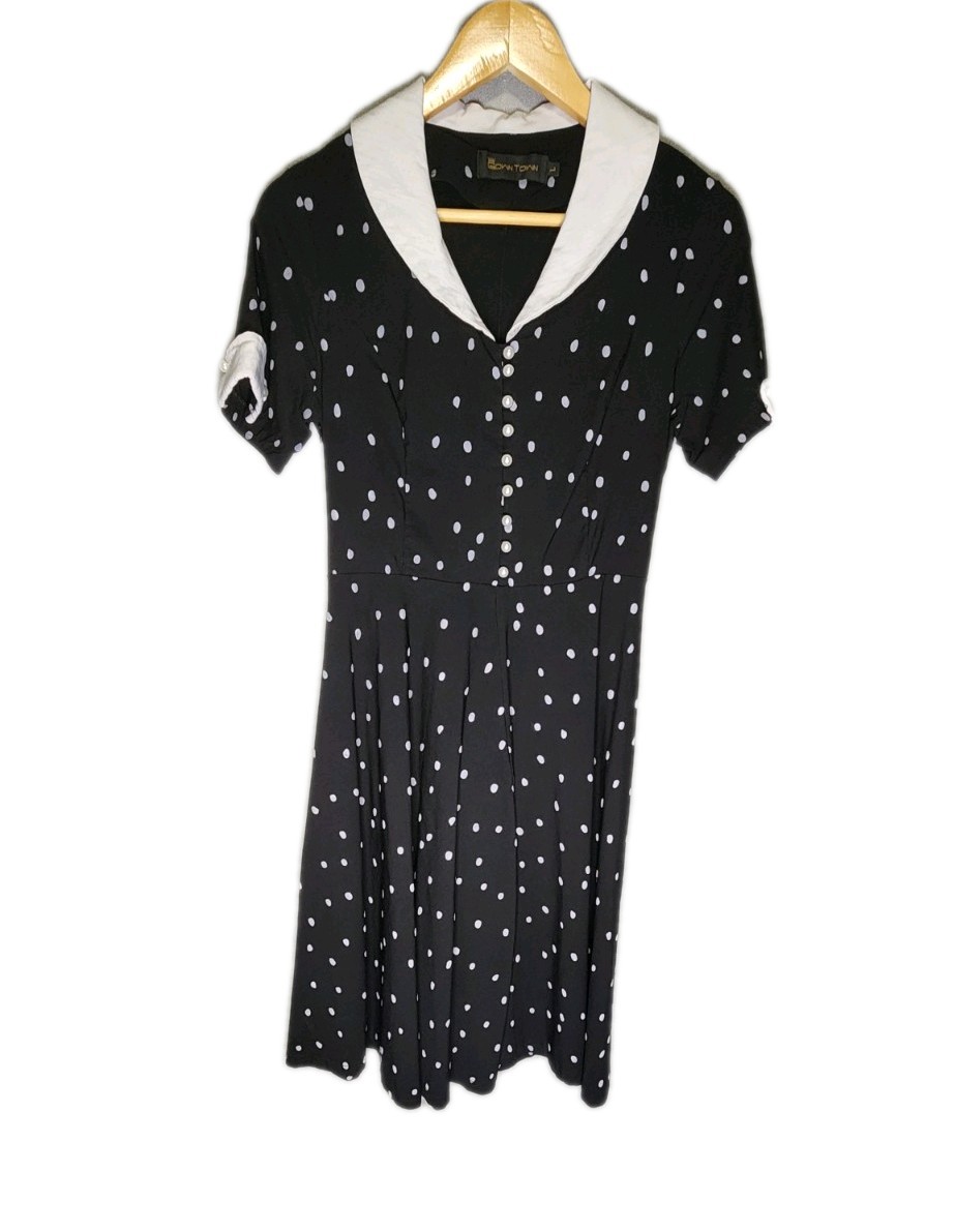 Gown Town 40s/50s I Love Lucy Retro A-Line Dress Trendy White Polkadots Size L