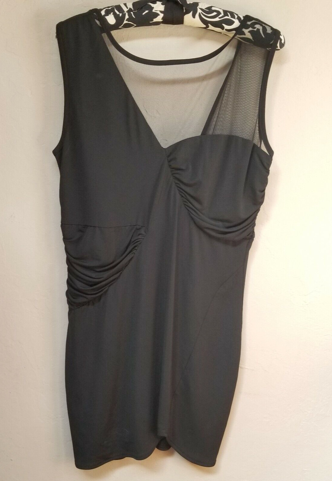New Iron See-Through Ruffle Mini Party Dress Large Black Sleeveless Stretch