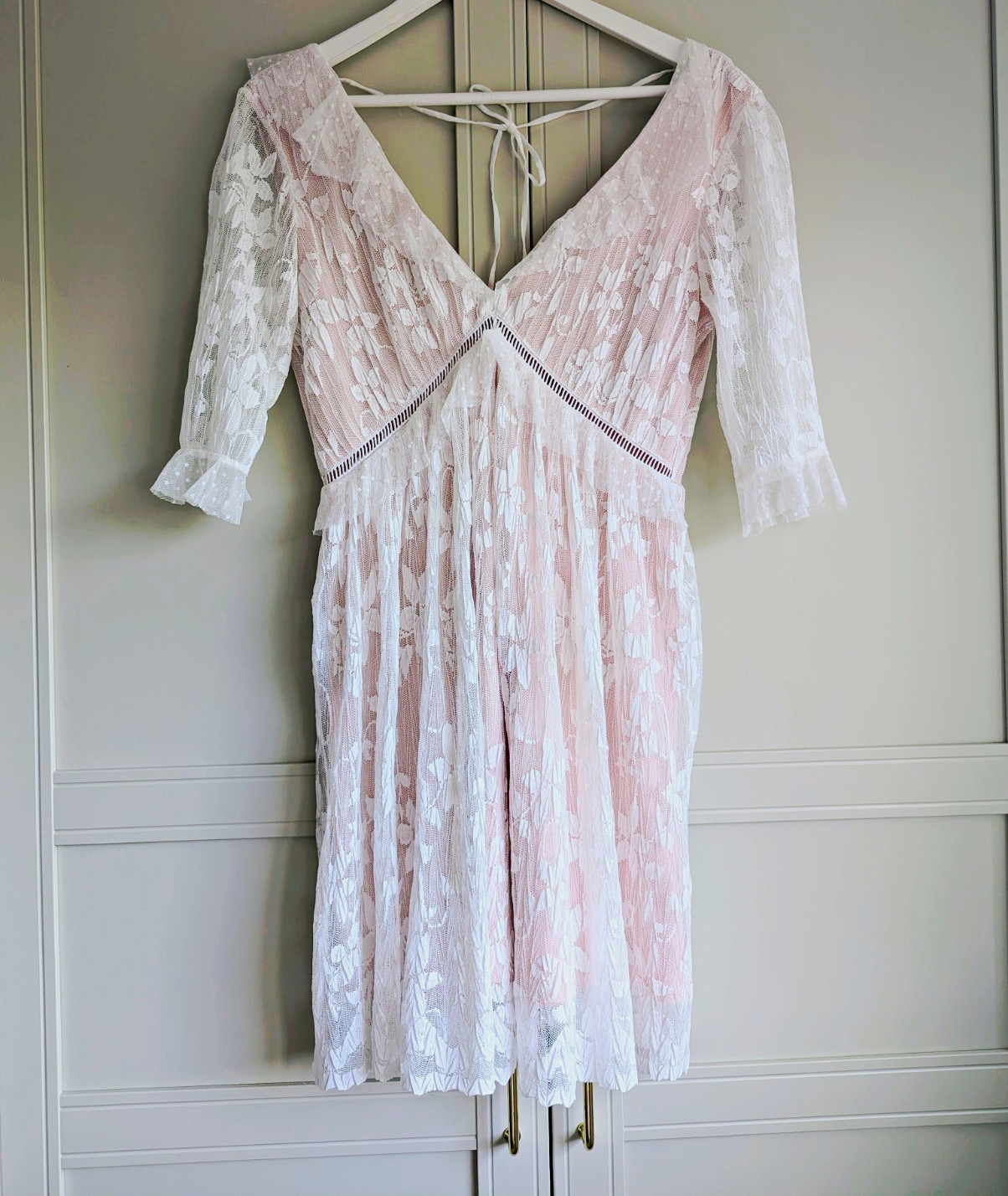 Topshop White Lace Mini Dress Blush Pink Lining Wedding Hen do 10