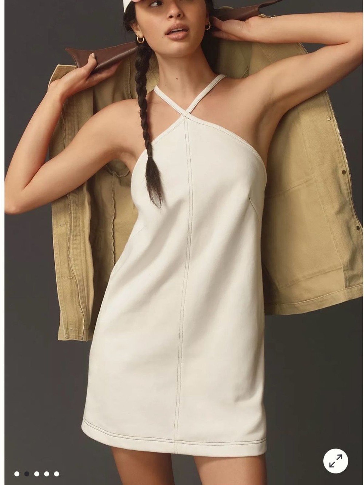 Anthropologie Cross-Strap Halter Mini Dress in Ivory