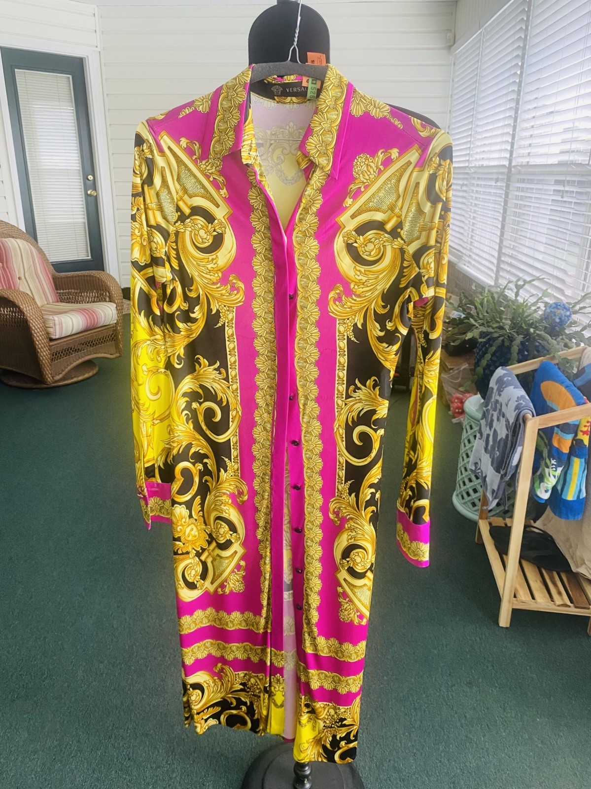 Gianni Versace Long Multi Color Button down long sleeve Dress made in Italy 40