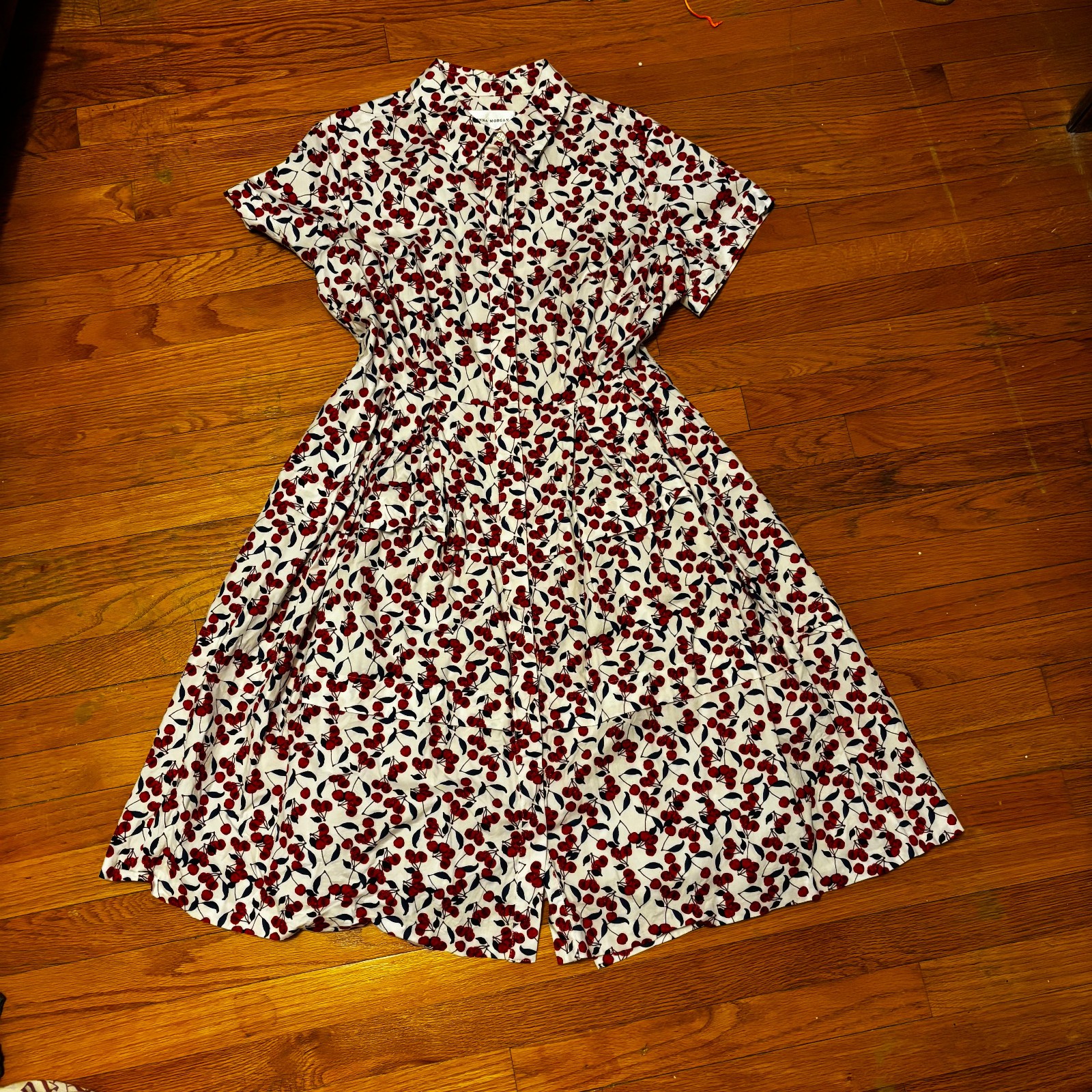 Modcloth Donna Morgan Cherries Print Button Down Retro Dress Size 14W