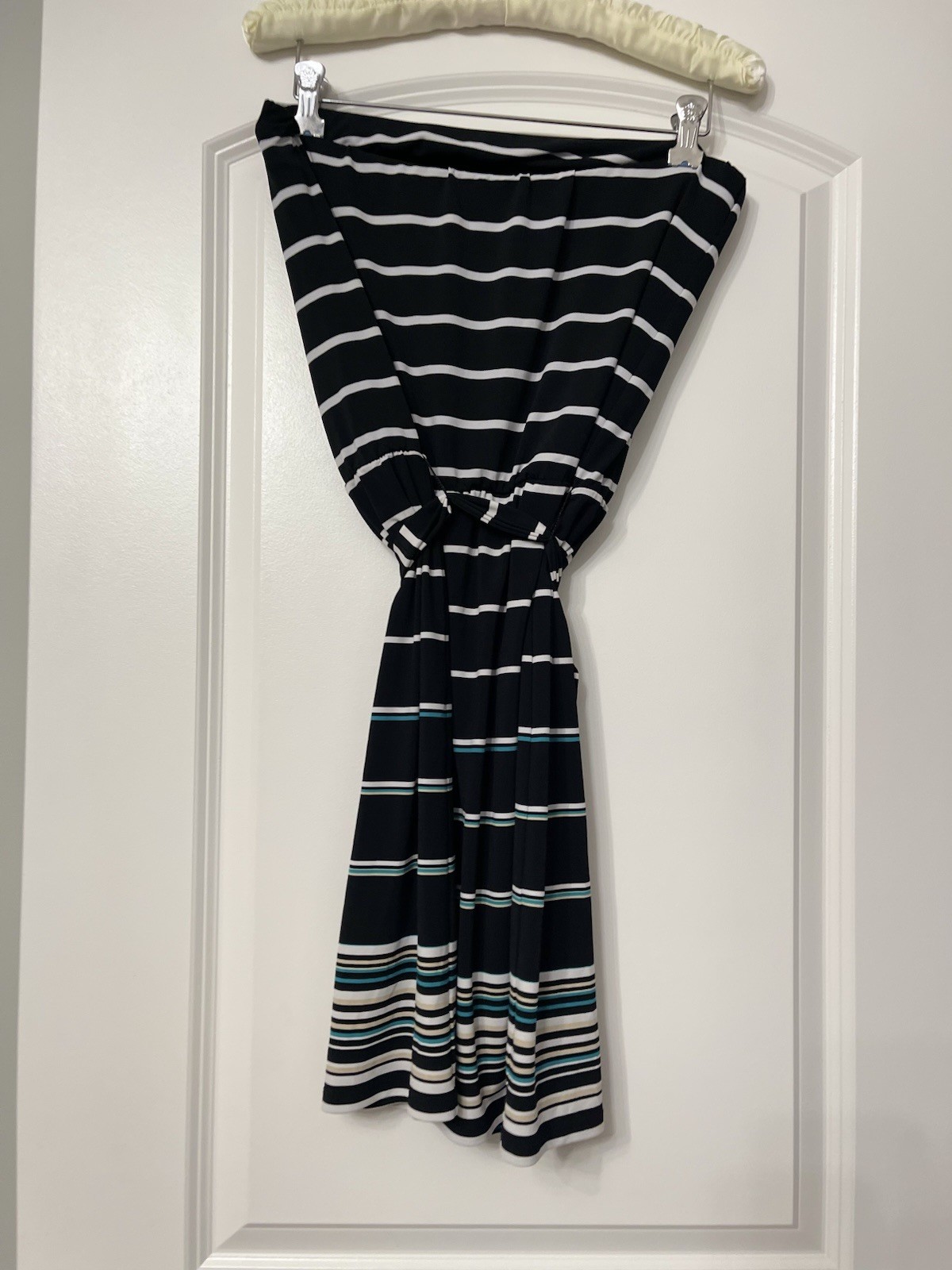 White House Black Market Liquid Knit Striped Strapless Belted Dress Size S Boho