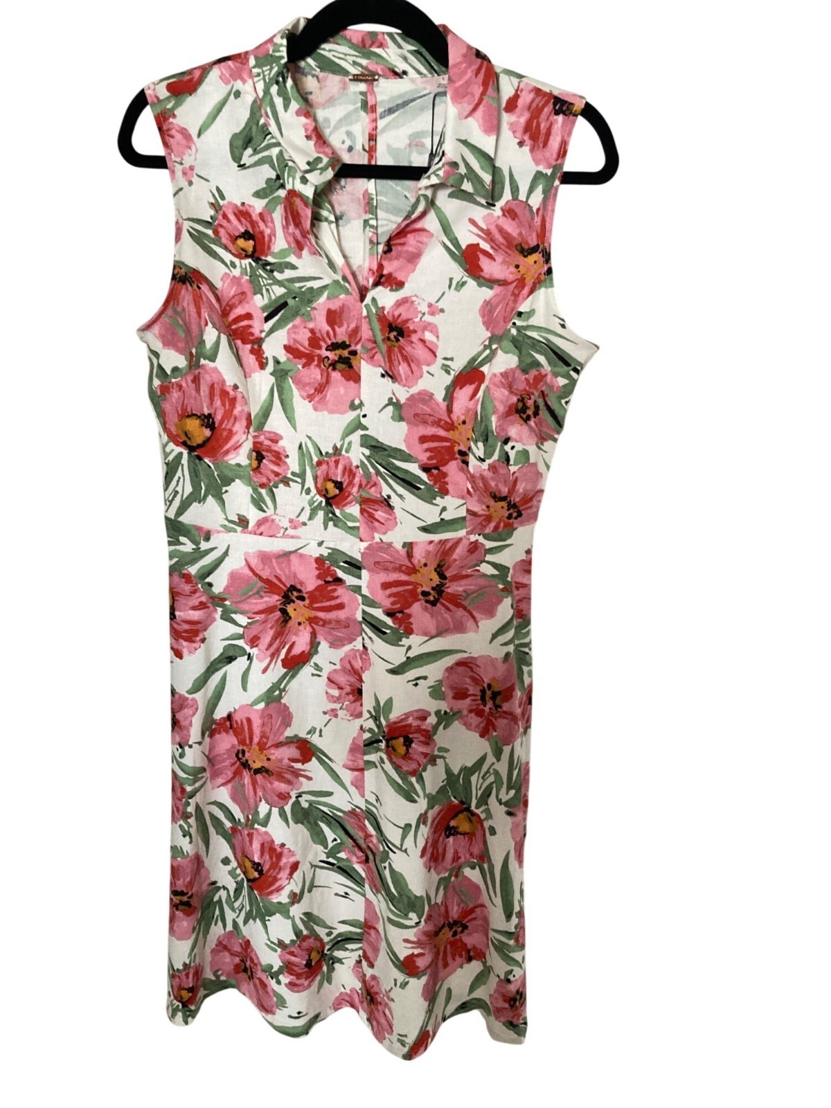 T Tahari Hibiscus Pink and Green Linen Sleeveless Floral Dress Varies NWT