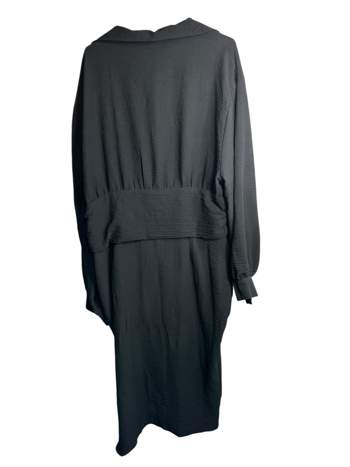 pretty little thing plus black long sleeve open v neck front dress size 20