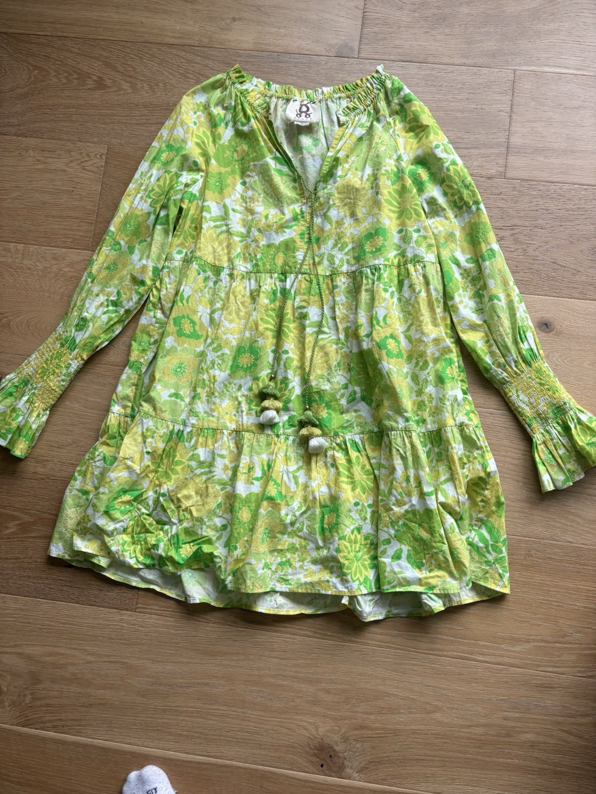 Figue Floral Bella Dress Med Tassel Tie Tiered Tropical Boho Retro Flower Power