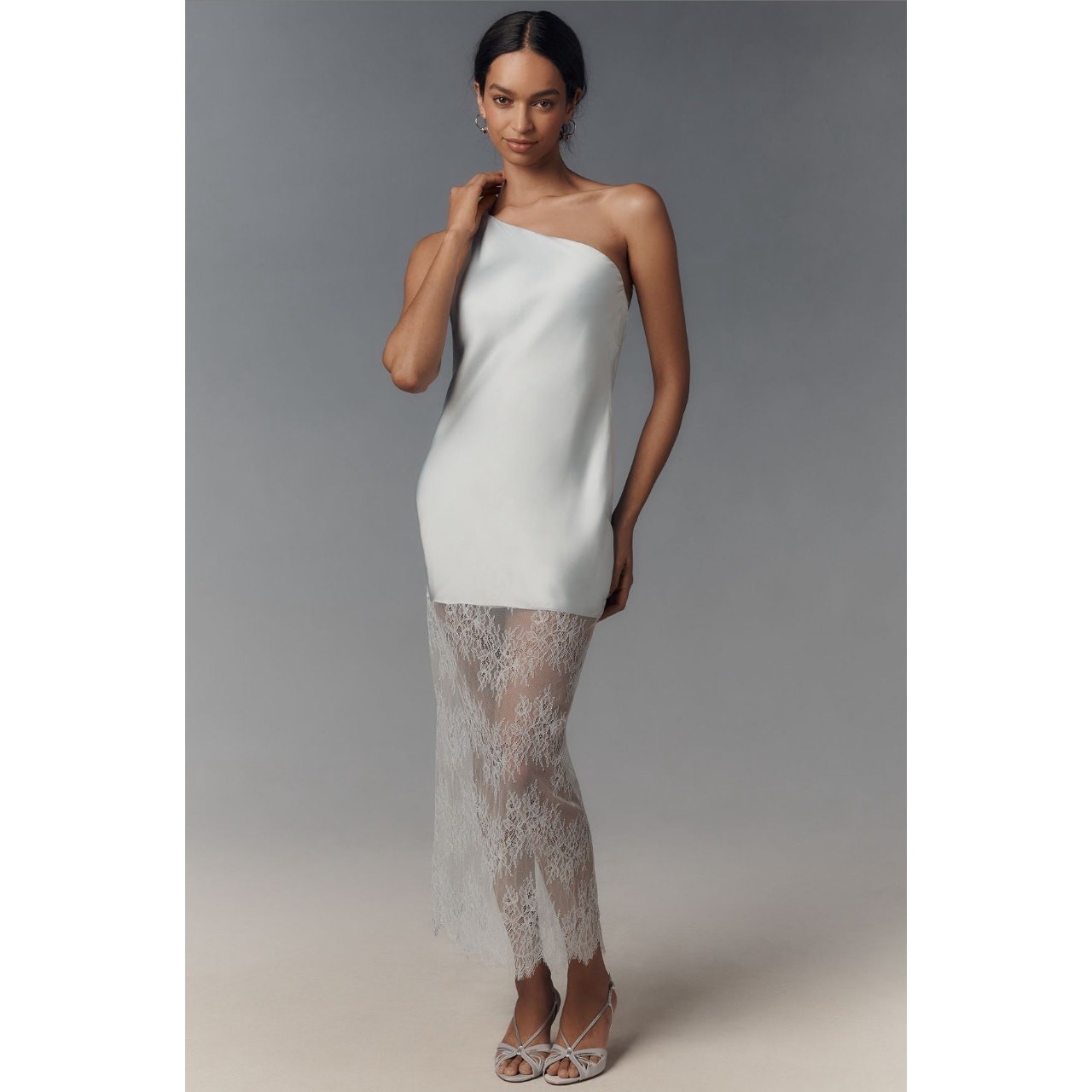 Shona Joy Labyrinth One Shoulder Lace Maxi Dress Blue Sz 10 NWT
