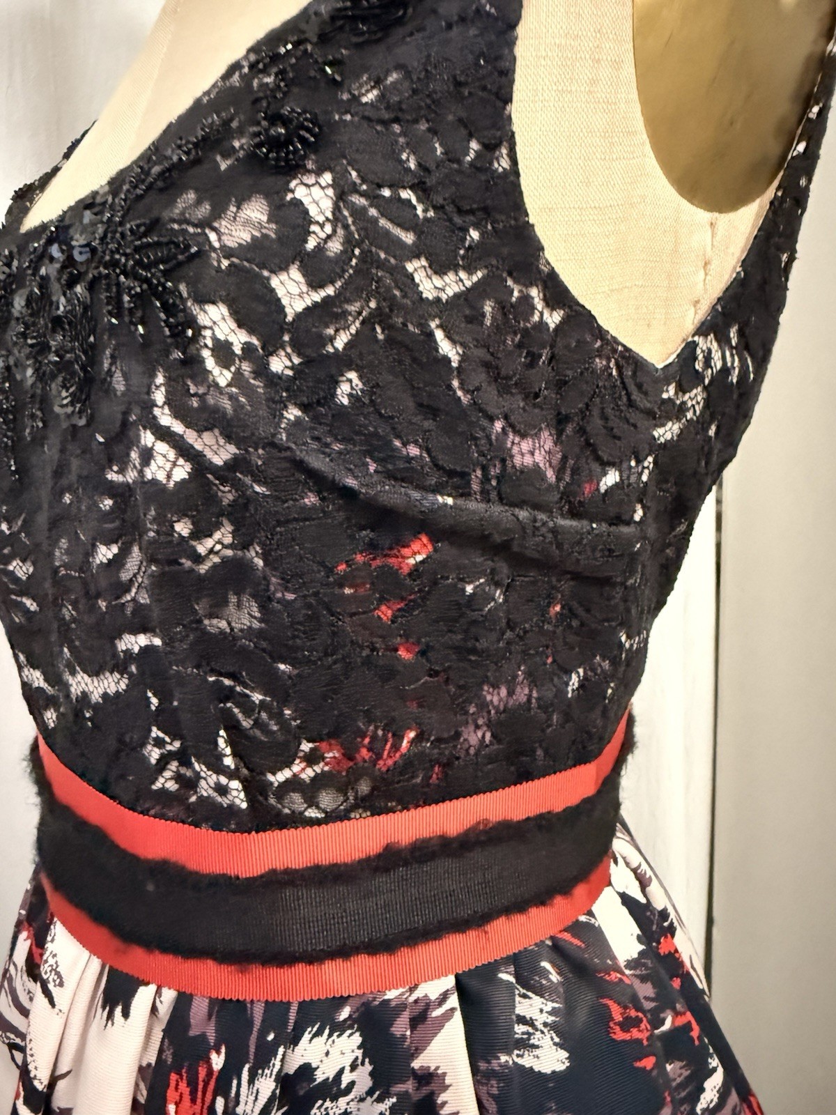 Peter Som x Made in Kind Black Lace Sequin Beaded Floral Dress Sleeveless 0