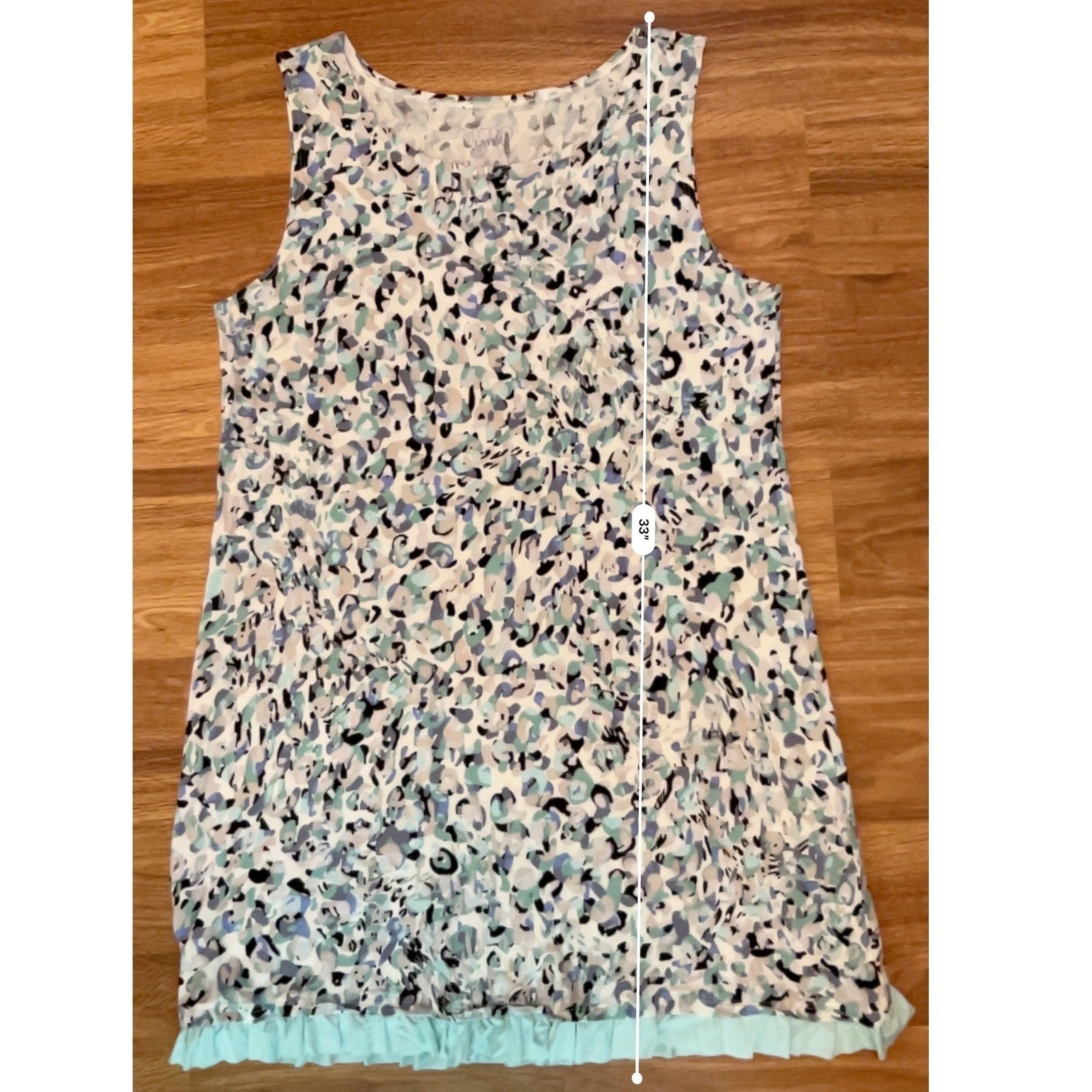 Womens Logo Layers Sleeveless Shift Dress Blue Mint Abstract Print Ruffle Hem L