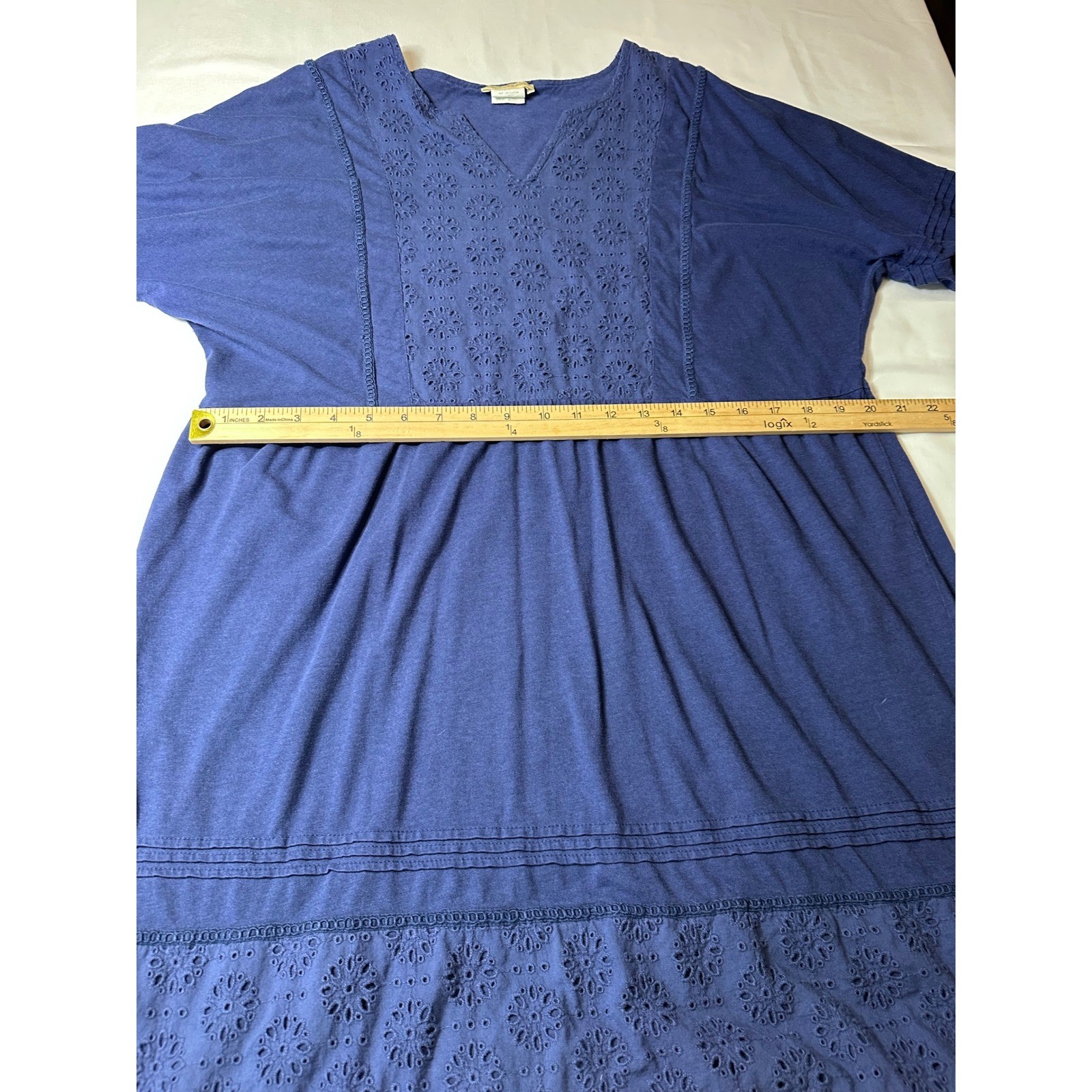 Sweet Magnolia Navy Blue Eyelet Embroidered Short Sleeve Shift Dress Womens XL