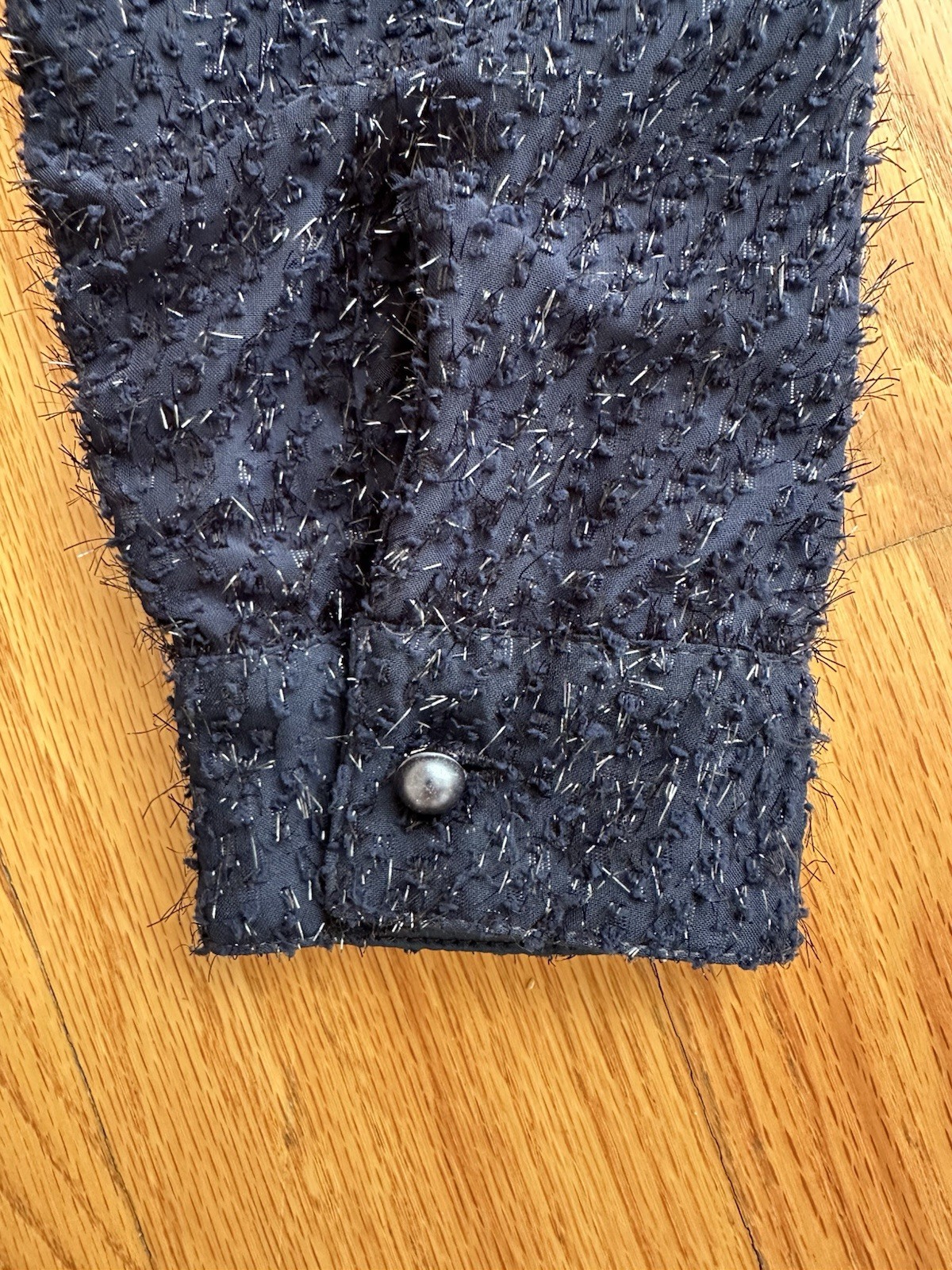 Asymmetrical Tinsel Ruffle Stand Collar Dress Navy Size 10