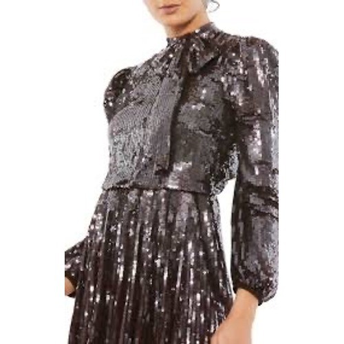 Mac Duggal 93642 Brown Sequin Bow Neck Pleated Midi Dress Women’s Plus Size 20